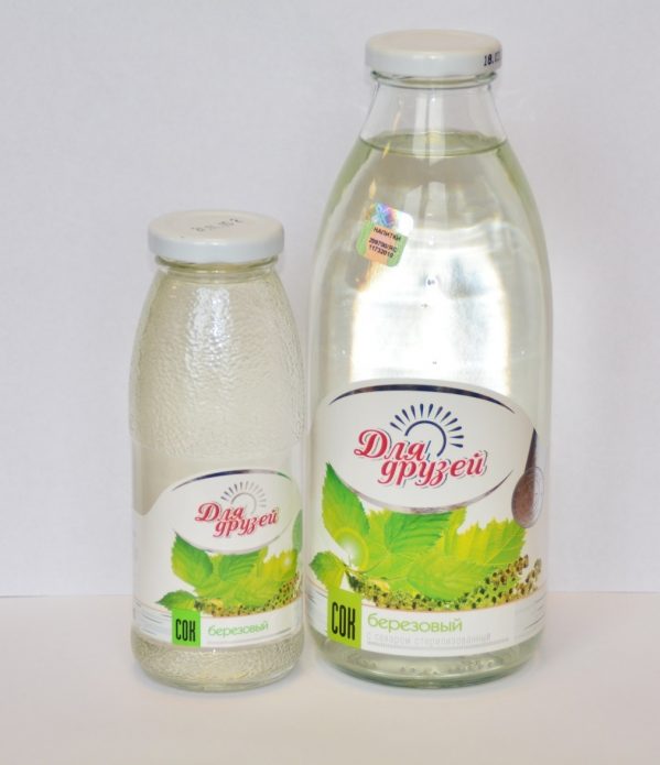 Birch sap in branded bottles